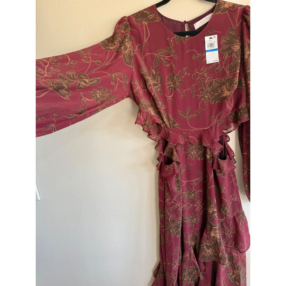 ASTR The Label Biella Plum Floral Cutout Ruffle Maxi Dress Size XL wedding event - Picture 3 of 11